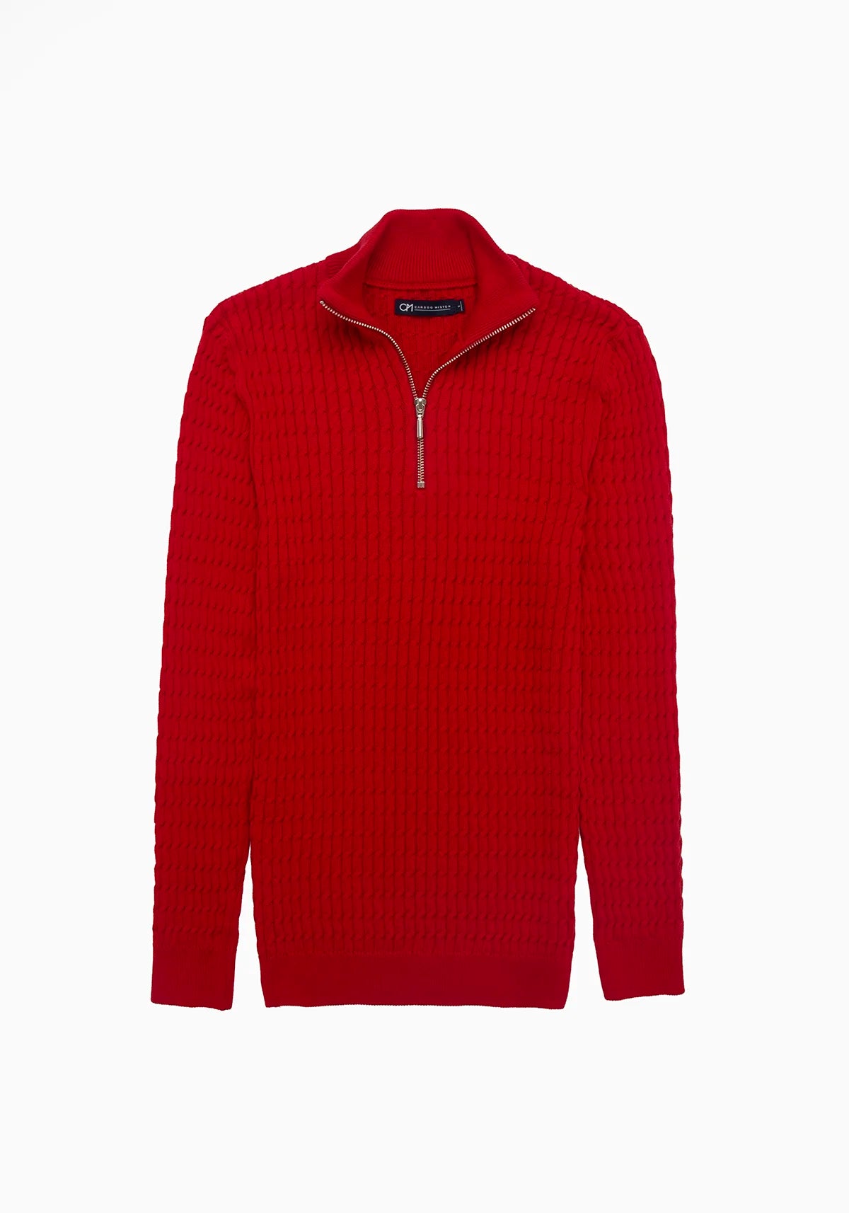 Saco Trenzado Half Zip Algodón Rojo